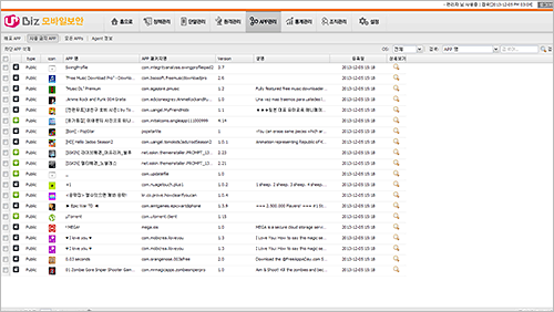 모바일보안 S/W 정책관리 화면